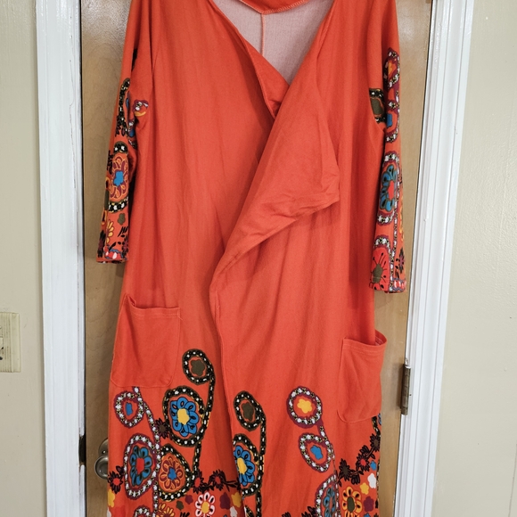 Orange Floral Open Front Cardigan - Picture 12 of 13